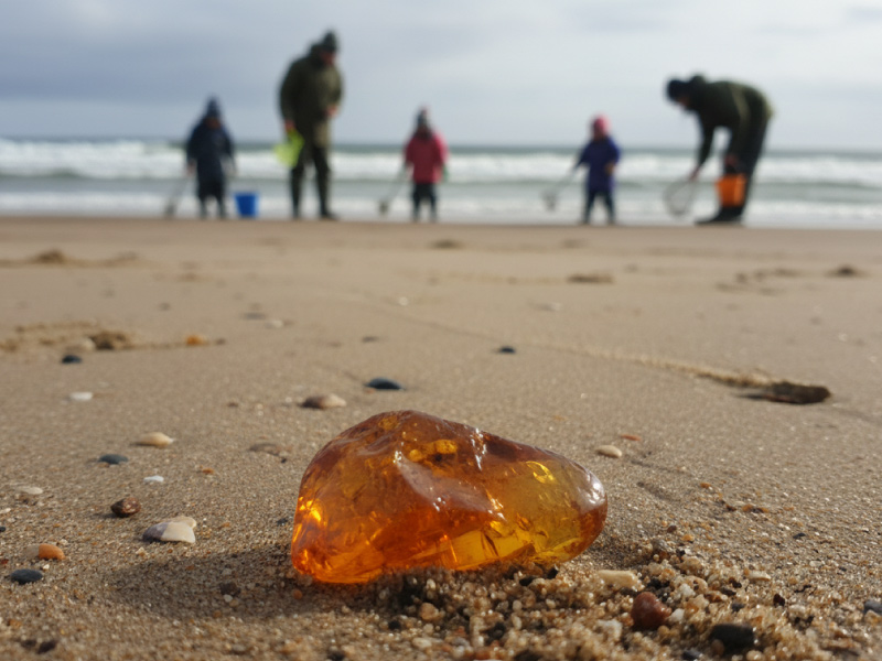 Menschen suchen am Strand der Ostsee nach Bernsteinen